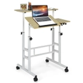 Costway Mobile Stand Up Desk Height Adjustable Computer Workstation Ergonomic Sit Stand w/Wheels Home Office Natural
