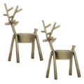 2x Ladelle Prancer Reindeer Handcrafted Gold Tea Light/Candle Holder 7.6x35x14cm