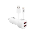3sixT 4.8A 1m Lightning Cable Fast Charging Dual USB Car Charger White