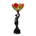 Art Deco Statue Of Liberty Torch Tiffany Stained Glass Red Rose Accent Table Lamp