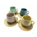 Set Of 4 Espresso Cups With Bamboo Coasters Lovey Trendy Assorted Colors 90ml