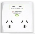 Monster Dual Socket Surge Protector with Dual USB-C Ports White