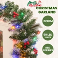 Costway 270cm Pre-lit Christmas Garland Lighted Artificial Xmas Garland Battery-Operated Xmas Decor Indoor&Outdoor