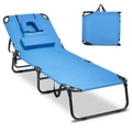 Costway Outdoor Reclining Sun Lounger Bed Foldable Deck Beach Chairs Recliner Oxford Fabric Head Cushion,Pool Patio Backyard,Blue