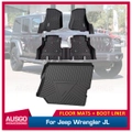 TPE Floor Mats + Cargo Mat for Jeep Wrangler JL Series 4Door 2018-Onwards Without Factory Rear Subwoofer Model Door Sill Covered Car Mats Boot Mat Boot Liner