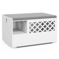 Costway 4in1 Cat Litter Box Enclosure Kitty House Pet Furniture Side Table Bench w/Removable Cushion&Hook Indoor White
