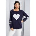 Urban - Womens Jumper - Long Winter Sweater - Red Pullover - Cotton Clothing - Long Sleeve - Heart Graphic - Scoop Neck - Heat Seal - Casual Work Wear