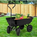 250kg Dump Garden Cart Steel Frame Trolley Pneumatic Tyres Poly Pull Wagon Wheelbarrow 75L