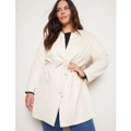 AUTOGRAPH - Plus Size - Womens Long Coat Beige Winter Jacket Tie Waist Suedette - Long Sleeve - Soft Stone - Woven Trench - Elastane Casual Work Wear