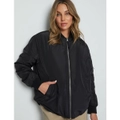 ROCKMANS - Womens Long Jacket - Black Winter Coat - Relaxed Bomber - Casual - Long Sleeve - Jet Black - Blazer - Work Wear - Fashion Office Clothing