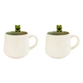 2x Urban Cute Frog Hanger 13cm Ceramic Mug Drinkware Cup w/ Handle White/Green