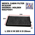 WESFIL CABIN FILTER RCA204P WACF0001 FOR DAEWOO / HOLDEN
