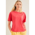 Emerge - Womens Summer Tops - Red Tshirt / Tee - Cotton - Smart Casual Clothes - Chilli - Relaxed Fit - Short Sleeve - Crew Neck - Regular - Work Wear