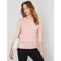 NONI B - Womens Jumper - Regular Winter Sweater - Pink Pullover Texture Diamond - 3/4 Sleeve - Strawberry Cream - Crew Neck - Casual Work Clothing