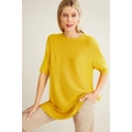 Emerge - Womens Jumper - Regular Summer Sweater - Gold Pullover - Elbow Sleeve - 3/4 Sleeve - Crew Neck - Oversized - Casual Clothing - Work Wear