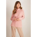 Emerge - Womens Jumper - Regular Winter Sweater Pink Pullover Pointelle Detail - Long Sleeve - Vintage Pink - High Neck - Elastane - Casual Work Wear