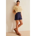 Emerge - Womens Winter Tops - Yellow Blouse / Shirt - Floral - Smart Casual - Relaxed Fit - Short Sleeve - Crew Neck - Cropped - Office Work Wear