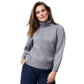 Capture - Womens Jumper - Long Winter Sweater - Grey Pullover - Herringbone - Long Sleeve - Grey Marl Geometric - High Neck - Casual Work Clothing