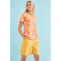 Emerge - Womens Yellow Shorts - Summer - Cotton Clothing - Chino - High Waist - Floral - Bermuda - Easy Fashion - Casual Work Wear - Good Quality