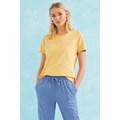 Emerge - Womens Summer Tops - Yellow Tshirt / Tee - Cotton - Casual Clothing - Relaxed Fit - Short Sleeve - Crew Neck - Regular - Office Work Wear