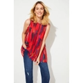 Emerge - Womens Winter Tops - Red Blouse / Shirt - Abstract - Casual Clothing - Relaxed Fit - Sleeveless - Crew Neck - Double Layered - Work Fashion