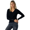 Emerge - Womens Jumper - Regular Winter Sweater - Black Pullover - Drop Shoulder - Long Sleeve - V Neck - Rib Sleeve - Smart Casual Clothing Work Wear