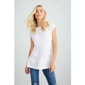 Emerge - Womens Winter Tops - White Blouse / Shirt - Smart Casual Office Clothes - Short Sleeve - Crew Neck - Long - Tiered Swing - Fashion Work Wear