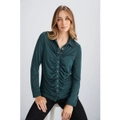 Emerge - Womens Winter Tops - Green Blouse / Shirt - Elastane - Smart Casual - Fitted - Long Sleeve - V Neck - Regular - Knitwear - Office Work Wear