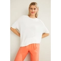 Emerge - Womens Jumper - Regular Summer Sweater - White Pullover - Elbow Sleeve - Short Sleeve - Crew Neck - Oversized - Casual Clothes - Work Wear
