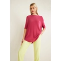 Emerge - Womens Jumper - Regular Summer Sweater - Pink Pullover - Elbow Sleeve - 3/4 Sleeve - Cerise - Boat Neck - Oversized Casual Clothes Work Wear