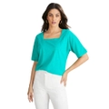 Emerge - Womens Summer Tops - Green Tshirt / Tee - Cotton - Casual Clothing - Emerald - Relaxed Fit - Short Sleeve - Square Neck - Slub - Work Wear