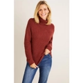 Emerge - Womens Jumper - Regular Winter Sweater Brown Pullover Pointelle Detail - Long Sleeve - Mahogany - High Neck - Elastane - Casual Work Wear