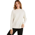 Emerge - Womens Jumper - Regular Winter Sweater - White Pullover - Lambswool - Long Sleeve - Bright White - High Neck - Rib - Casual Work Clothing