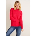 Emerge - Womens Jumper - Regular Winter Sweater Red Pullover Pointelle Detail - Long Sleeve - Rouge - High Neck - Elastane - Fashion Work Clothing