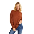 Emerge - Womens Jumper - Regular Winter Sweater Brown Pullover Pointelle Chunky - Long Sleeve - Toffee Marl - High Neck - Smart Casual Work Clothing