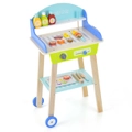 Costway Kids Pretend Barbecue Grill Play Set Wooden BBQ Food Cooking Toy w/Wheels Children Gift