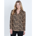 Noni B - Womens Winter Tops - Brown Blouse / Shirt - Animal - Smart Casual - Praline - Long Sleeve - Half Placket - Zebra - Office Wear - Work Clothes