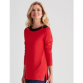 Noni B - Womens Jumper - Long Winter Sweater - Red Pullover - Zip - Casual - Long Sleeve - Barbados Cherry - Boat Neck - Warm Comfy Work Clothing