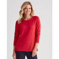 Noni B - Womens Jumper - Long Winter Sweater - Red Pullover - Ottoman Cash - Long Sleeve - Barbados Cherry - Crew Neck - Casual Clothing - Work Wear