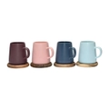 4pc Coffee Culture Matte Ceramic Tea/Coffee Mug Set With Wood Coasters Colourful