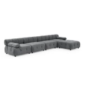Foret 5 Seater Sofa Modular Arm Ottoman Tufted Velvet Lounge Couch Dark Grey