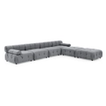 Foret 6 Seater Sofa Modular Ottoman Velvet Tufted Lounge Couch Chaise Light Grey