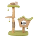 Costway 110cm 3-Tier Cat Tower Cat Tree Wood Scratching Post Kitty Condo House Furniture w/Teasing Ball Green