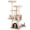 Costway 6-Layer Wood Cat Tree Tower Full Sisal Scratching Post Scratcher Cat Condo Pet House 176cm w/Self-Groomer Arch