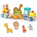 Costway Wood Kids Train Toy Sets Interactive Educational Game Mini Locomotive w/Cute Animals Preschool Gift