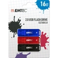 Emtec K100 USB 2.0 16GB Memory Storage Stick Flash Drive 3 Pack Red/Blue/Black