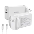 Philips 30W Wall Charger Adapter w/1.25m USB-C to Type-C Cable For Samsung White