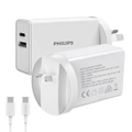 Philips 20W Wall Charger Adapter w/1.25m USB-C to Type-C Cable For Samsung White