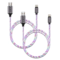 2PK Sansai RGB Flowing Light Up USB-A Male to Male USB-C Charging/Data Cable 1m
