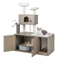 Costway 2IN1 Cat Tree Tower Scratching Post Kitty Condo House Grey
